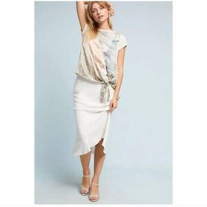 Anthropologie modal Tiny jodie Peacock Patchwork Tie Front Short Sleeve Top XS